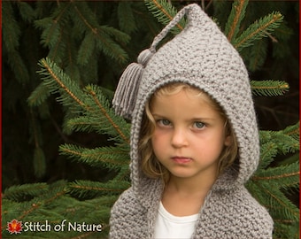 Crochet PATTERN - The Elwood Hooded Scarf  (Toddler to Adult sizes - Girls) - id: 16015