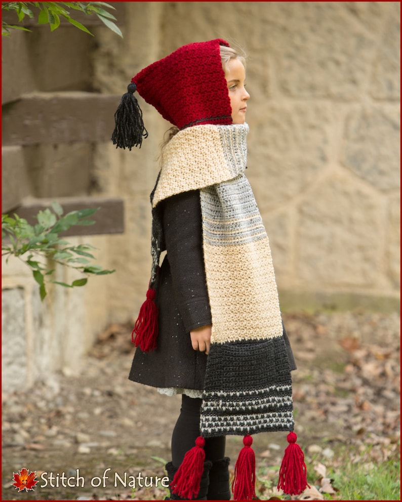 Crochet PATTERN the Scottsdale Button Hood Scarf, Hooded Scarf, Color Block Scarf, Scarf Wrap Pattern toddler to Adult Sizes Id: 16088