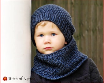 Crochet PATTERN - The Portland Slouchy Beanie and Cowl Set Pattern (Baby to Adult sizes - Boys, Girls) - id: 16062