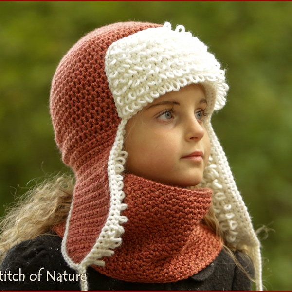 Crochet PATTERN - The Yukon Trapper Hat and Cowl, Bomber Hat, Russian Ushanka Hat Pattern  (Baby to Adult sizes - Girls, Boys) - id: 16091
