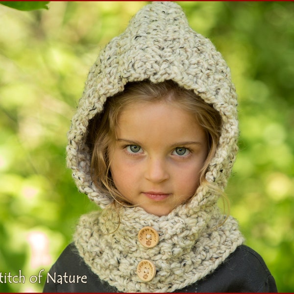 Crochet PATTERN - The Alcorn Hooded Cowl Pattern, Hood Pattern (Toddler to Adult sizes - Girls, Boys) - id: 16093