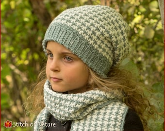 Crochet PATTERN - The Lawrence Slouchy Hat and Scarf Set Pattern (Kidz & Cats, 18" doll, Toddler to Adult sizes - Boys, Girls) - id: 16096