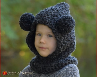 Crochet PATTERN - The Alcorn Hooded Cowl Pattern, Hood Pattern (Toddler to Adult sizes - Girls, Boys) - id: 16093