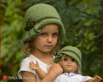 Crochet PATTERN - The Virginia Pleated Hat with a Rose, Cloche Hat, 1920s Hat (18&quot; doll size, Toddler to Adult sizes - Girls) - id: 16029