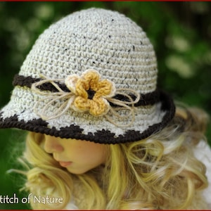 Crochet Hat PATTERN - The Laurel Brimmed Hat with a Flower (Toddler to Adult sizes - Girls) - id: 16026