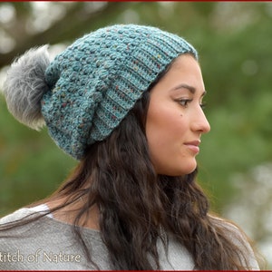 Crochet PATTERN - The Bradley Slouchy Hat Pattern, Slouch Beanie with Pom-pom Video Tutorial (Toddler-Adult sizes - Girls, Boys) - id: 16125