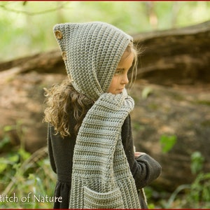 Crochet PATTERN The Tacoma Button Hood Scarf Pattern, Hooded Scarf, Pocket Scarf, Pocket Shawl Pattern Toddler Adult sizes id: 16117 image 4