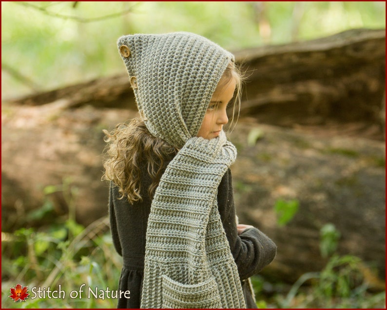 Crochet PATTERN The Tacoma Button Hood Scarf Pattern, Hooded Scarf, Pocket Scarf, Pocket Shawl Pattern Toddler Adult sizes id: 16117 image 4