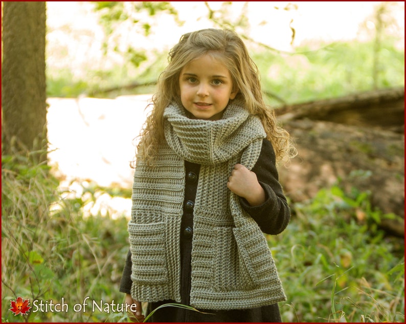 Crochet PATTERN The Tacoma Button Hood Scarf Pattern, Hooded Scarf, Pocket Scarf, Pocket Shawl Pattern Toddler Adult sizes id: 16117 image 2