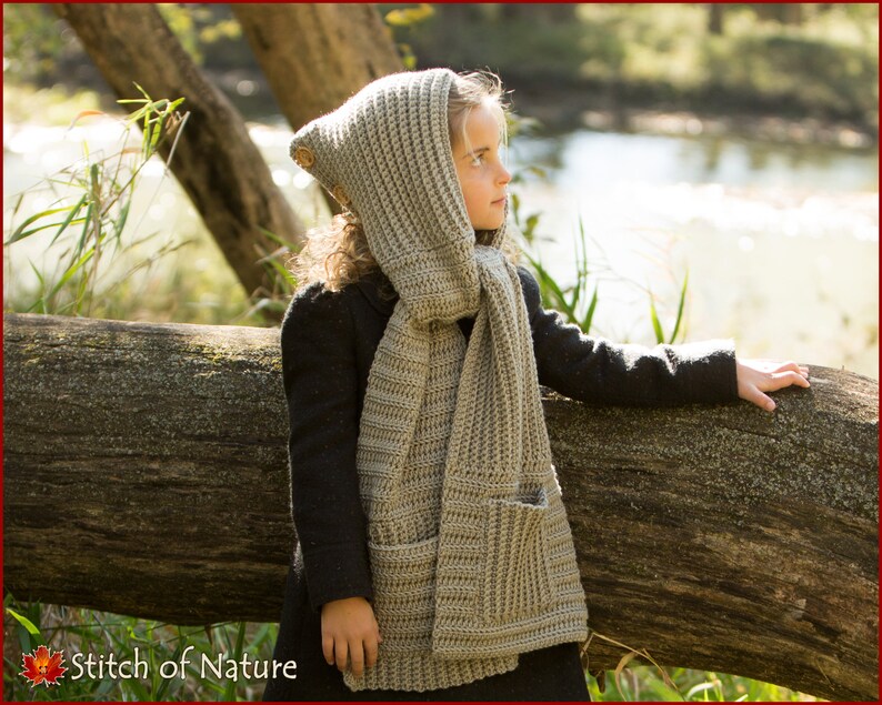 Crochet PATTERN The Tacoma Button Hood Scarf Pattern, Hooded Scarf, Pocket Scarf, Pocket Shawl Pattern Toddler Adult sizes id: 16117 image 6