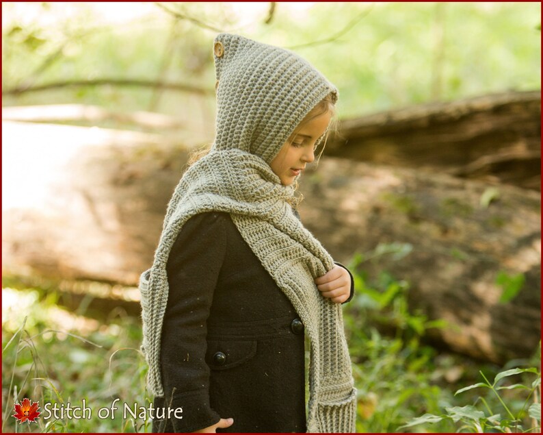 Crochet PATTERN The Tacoma Button Hood Scarf Pattern, Hooded Scarf, Pocket Scarf, Pocket Shawl Pattern Toddler Adult sizes id: 16117 image 5