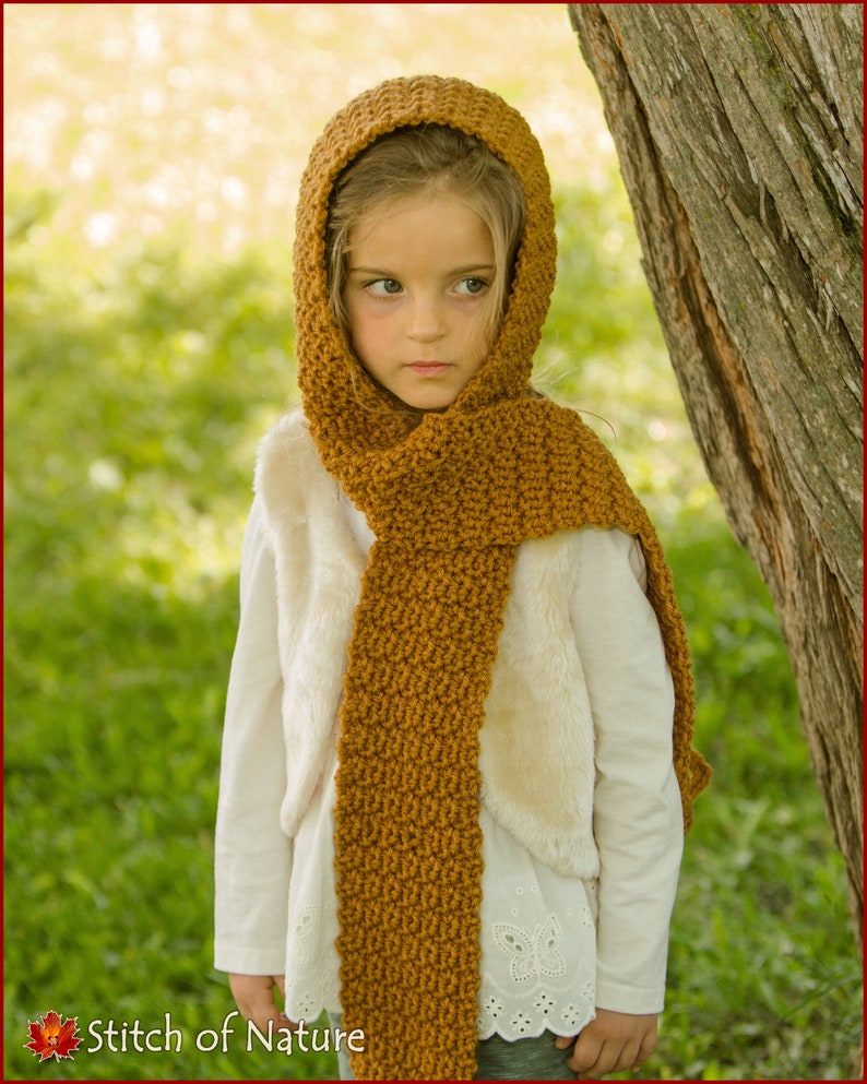 Crochet PATTERN The Philadelphia Hooded Scarf Pattern, Scarf with Hood and Buttons 18 doll, Toddler to Adult sizes Girls id: 16051 image 6