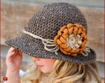 Crochet PATTERN - The Walden Sunflower Wide-brimmed Hat with Jute Twine Cord (Toddler to Adult sizes - Girls) - id: 16001