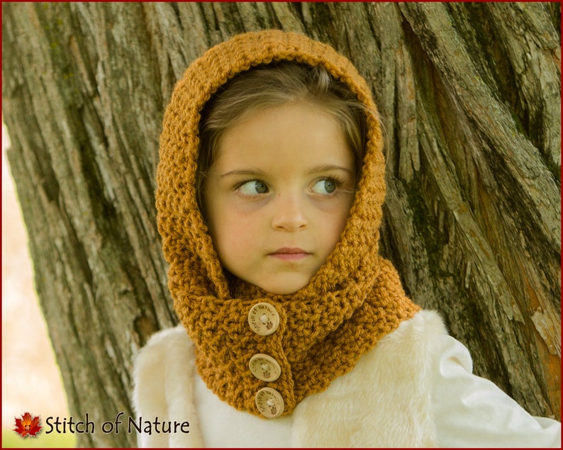 Crochet PATTERN The Philadelphia Hooded Scarf Pattern, Scarf with Hood and Buttons 18 doll, Toddler to Adult sizes Girls id: 16051 image 1