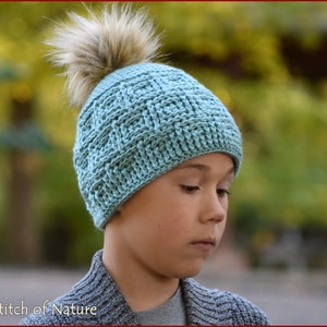 Crochet PATTERN - The Duluth Beanie with a Pom-pom  (Baby to Adult sizes - Girls and Boys) - id: 16101