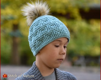 Crochet PATTERN - The Duluth Beanie with a Pom-pom  (Baby to Adult sizes - Girls and Boys) - id: 16101