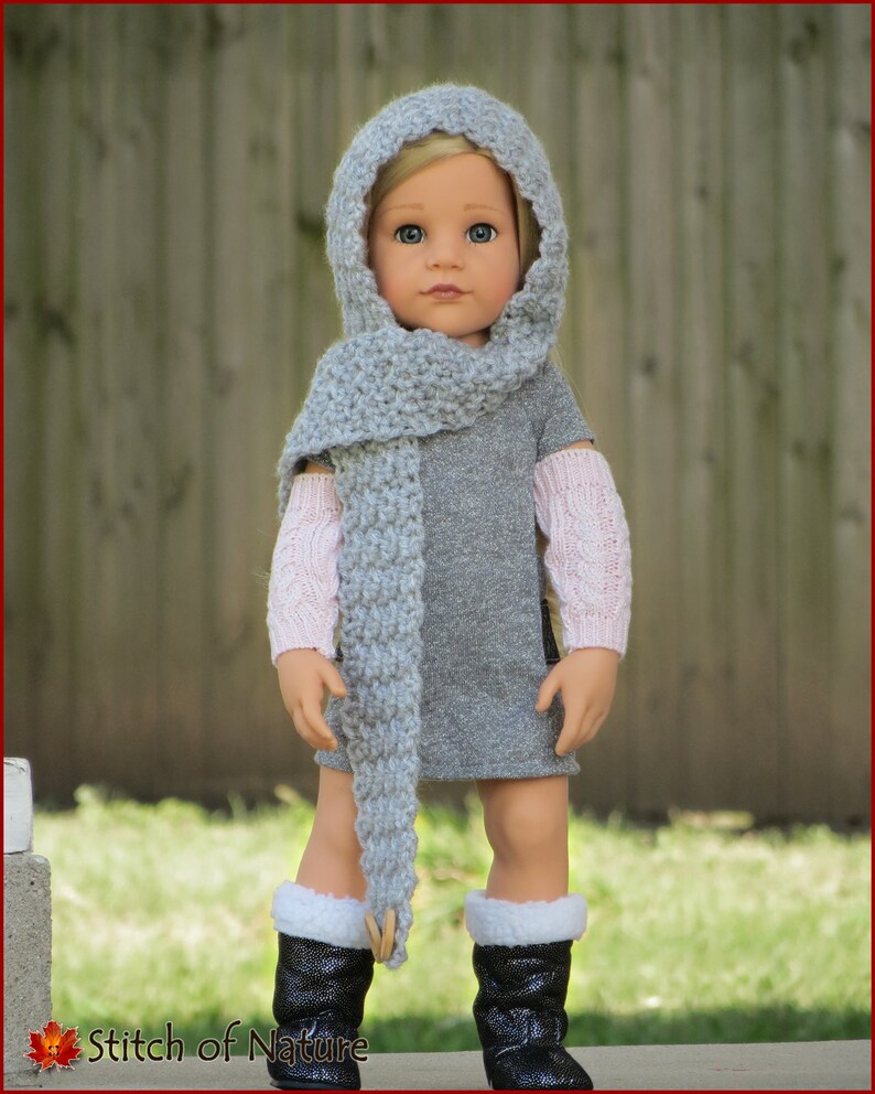 Crochet PATTERN The Philadelphia Hooded Scarf Pattern, Scarf with Hood and Buttons 18 doll, Toddler to Adult sizes Girls id: 16051 image 9