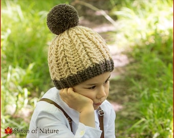 Crochet PATTERN - The Timberidge Cable Beanie with Pom-pom, Crochet Cable Hat Pattern (Toddler to Adult sizes - Girls and Boys) - id: 16070