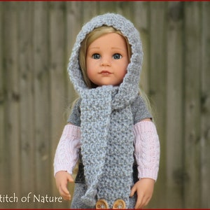 Crochet PATTERN The Philadelphia Hooded Scarf Pattern, Scarf with Hood and Buttons 18 doll, Toddler to Adult sizes Girls id: 16051 image 8