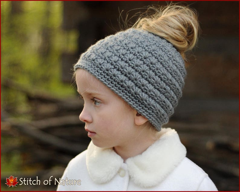 Crochet PATTERN The Odessa Messy Bun Hat, Ponytail Hat Pattern, Beanie Pattern Baby to Adult sizes Girls id: 16047 image 3