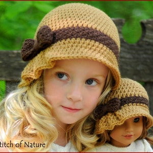 Crochet PATTERN - The Charlotte Pleated Hat with a Bow, Cloche Hat, 1920s Hat (18" doll size, Toddler to Adult sizes - Girls) - id: 16010
