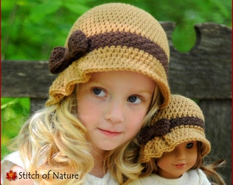 Crochet PATTERN - The Charlotte Pleated Hat with a Bow, Cloche Hat, 1920s Hat (18" doll size, Toddler to Adult sizes - Girls) - id: 16010