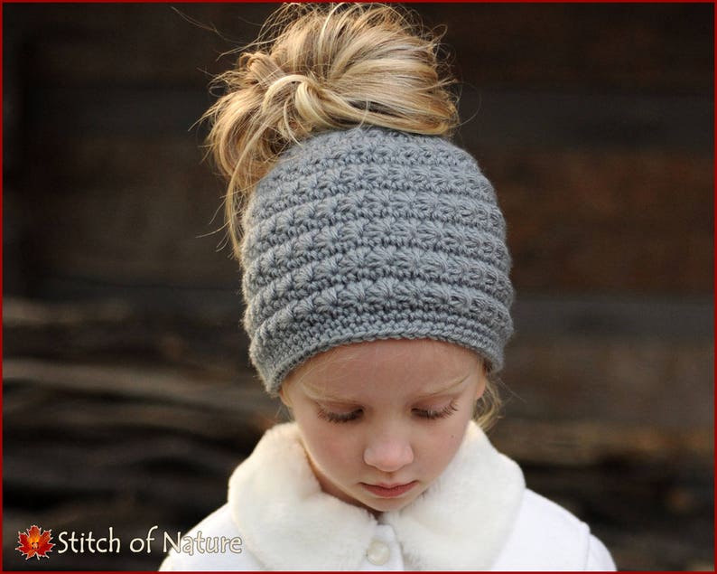 Crochet PATTERN The Odessa Messy Bun Hat, Ponytail Hat Pattern, Beanie Pattern Baby to Adult sizes Girls id: 16047 image 2