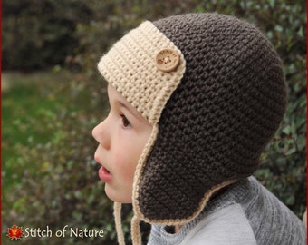 Crochet PATTERN - The Skylar Aviator Hat, Pilot Hat Pattern  (Newborn to Adult sizes - Girls, Boys) - id: 16006