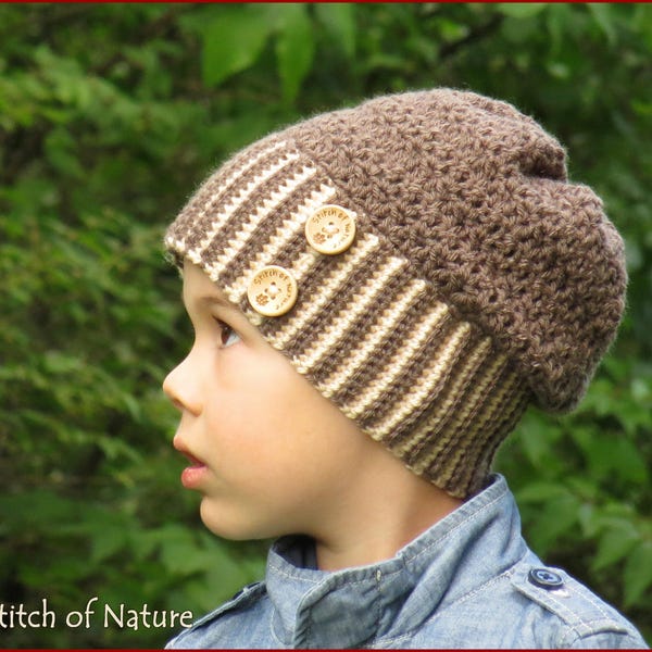 Crochet Hat PATTERN - The Brockton Slouchy Hat - Folded Brim Cap Combo  (18" Doll Size, Baby to Adult sizes - Girls, Boys) - id: 16024