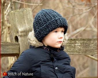 Crochet PATTERN - The Leland Chunky Brimmed Hat Pattern, Basic Chunky Ribbed Hat (Baby to Adult sizes - Girls/Boys) - id: 16130