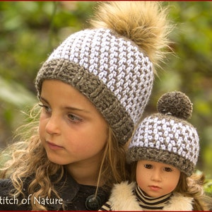 Crochet PATTERN The Wiley Beanie with a Fur Pom-pom Kidz & Cats doll, 18 doll, Baby to Adult sizes Girls and Boys id: 16086 image 2