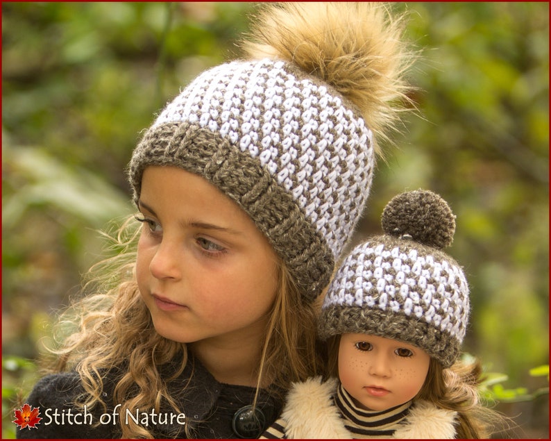 Crochet PATTERN The Wiley Beanie with a Fur Pom-pom Kidz & Cats doll, 18 doll, Baby to Adult sizes Girls and Boys id: 16086 image 2