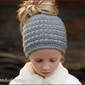 Crochet PATTERN The Odessa Messy Bun Hat, Ponytail Hat Pattern, Beanie Pattern Baby to Adult sizes Girls id: 16047 image 1
