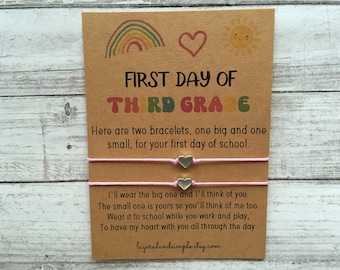Mommy and Me Heart Bracelet Set, First Day of Third Grade