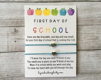 First Day of School Wish Bracelets, Matching Heart Charm