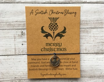 Scottish Thistle Wish Bracelet, Christmas Blessing Gift