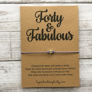 Forty & Fabulous, Wish Bracelet, 40th Birthday, 40th Birthday Gifts for Women, 40th Birthday Favors, 40s, Fortieth Birthday Favor, 40th Gift