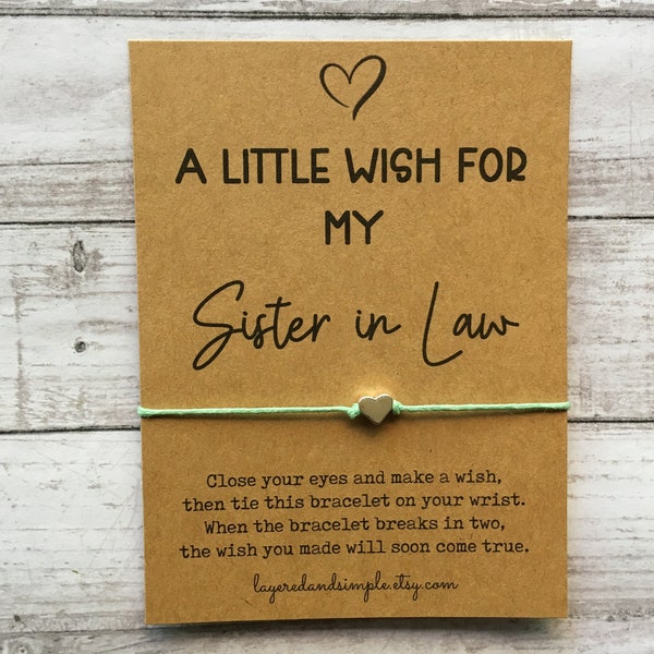 Sister in Law Wish Bracelet, Sister in Law Bracelet, Sister in Law Gifts, Custom Sister in Law Bracelet, Personalized Sister in Law Gifts