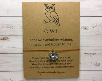 Owl Gifts, Owl Wish Bracelet, Owl Charm Bracelet, Owl Jewelry, Owl Party Favors Bulk, Owl Gifts Bulk