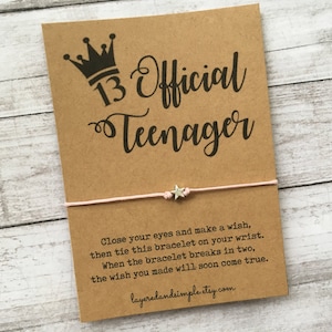 13th Birthday, 13th Birthday Girl, 13th Birthday Gift, Girls 13th Birthday Gift, Birthday Party Favors, Official Teenager, wish bracelet