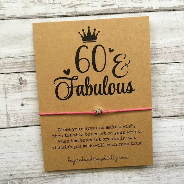 Sixty & Fabulous, Wish Bracelet, 60th Birthday, 60th Birthday Gifts for Women, 60th Birthday Favors, 60s, Sixtieth Birthday Favor, 60th Gift