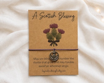 Scottish Gifts, Scottish Wish Bracelet, Christmas Gift, Scottish Blessing, Thistle Bracelet