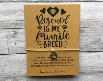 Rescued Dog Paw Print Wish Bracelet, Pet Lover Gift