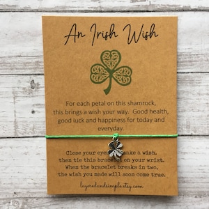 Irish Gifts, Irish Wish Bracelet, Irish Christmas Gift, Irish Christmas Blessing, St Patrick's day gifts, clover Shamrock Bracelet, Irish