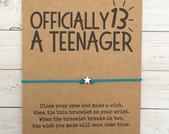 13th Birthday, 13th Birthday Girl, 13th Birthday Gift, Girls 13th Birthday Gift, Birthday Party Favors, Official Teenager, Wish Bracelet