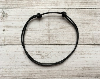 Waterproof Black Cord Bracelet, Adjustable Surfer Anklet