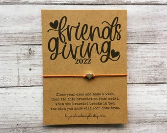 Friendsgiving Wish Bracelet, Heart Charm, Tie-On Bracelet