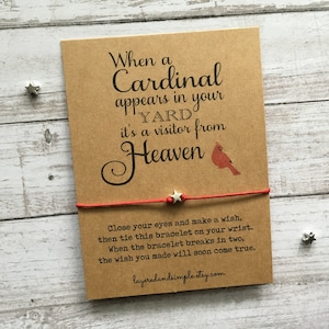 Kardinaal wens armband, kardinaal geschenken, cadeau sterfgeval, sympathie wens armband, Thinking of You kaart, rouwwens armband kardinaal sieraden
