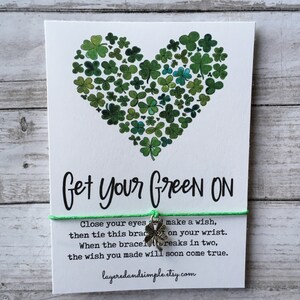 Get your Green On Shamrock Four Leaf Clover Wish Bracelet, St. Patrick&#39;s Day Party Favors, Wish Bracelet, St. Patrick&#39;s Day Wish Bracelet