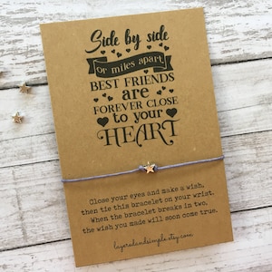 Pulsera de mejores amigos, pulsera de deseos, lado a lado o a millas de distancia, regalo de larga distancia, pulsera BFF, amigos para siempre, regalo pensando en ti
